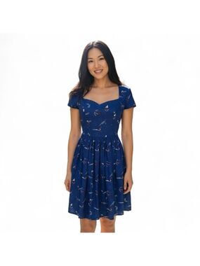 Royal Monk XS 8 Blue Ski Dress Retro Keyhole Back Neck Sweetheart Neckline